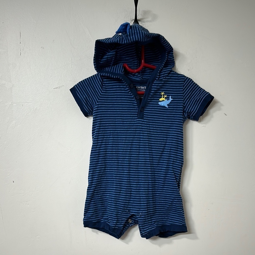 Carter's Navy Striped Baby Romper with Hood